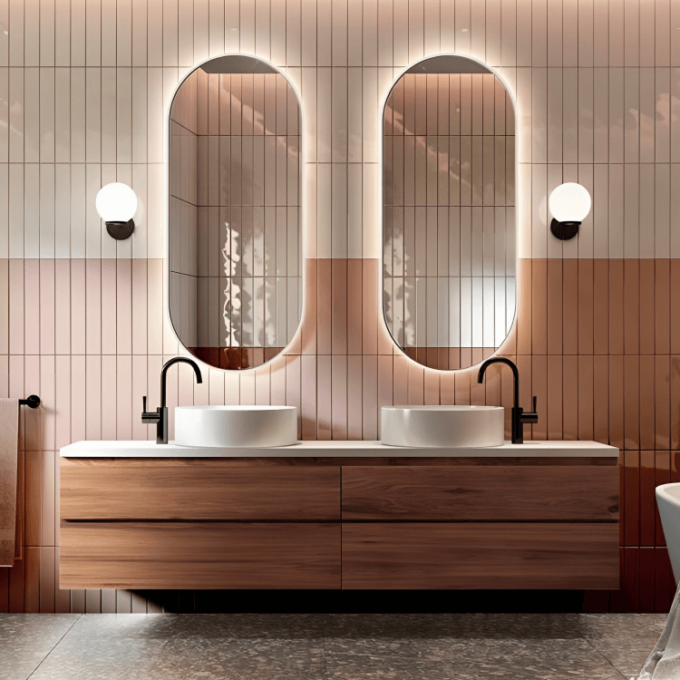 Oval spegel med justerbar LED-belysning för en mångsidig atmosfär.